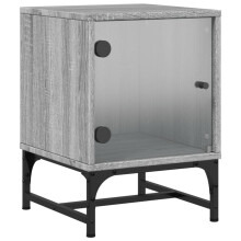 vidaXL Bedside Cabinet with Glass Door Nightstand Side End Table Grey Sonoma
