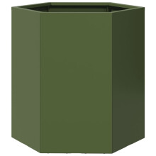 vidaXL Olive Green Hexagon Steel Garden Planter - Raised Open-Bottom Outdoor Flower Pot 46x40x45 cm