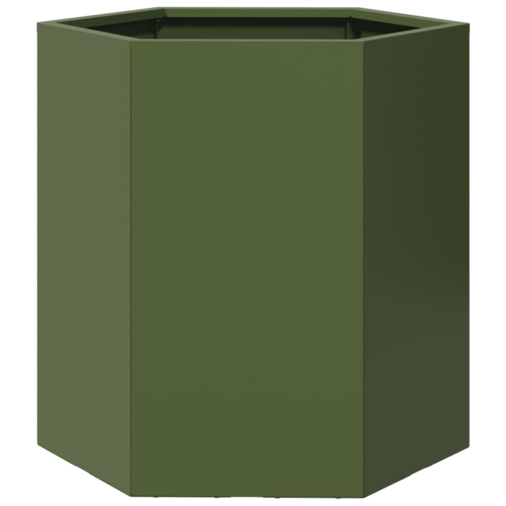 Vidaxl Olive Green Hexagon Steel Garden Planter - Raised Open-Bottom Outdoor Flower Pot 46X40x45 Cm - Image 3