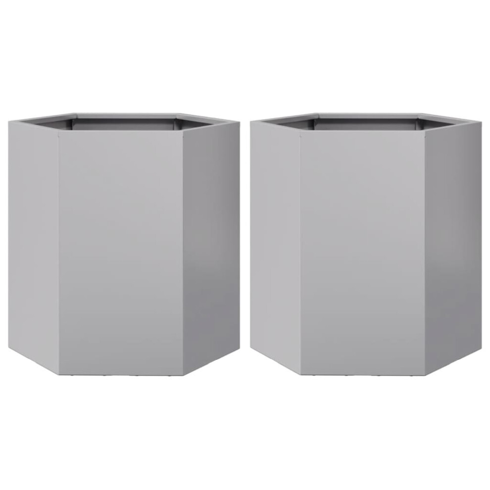 vidaXL Garden Planter Flower Pot Planter Pot 2 pcs Hexagon Galvanized Steel