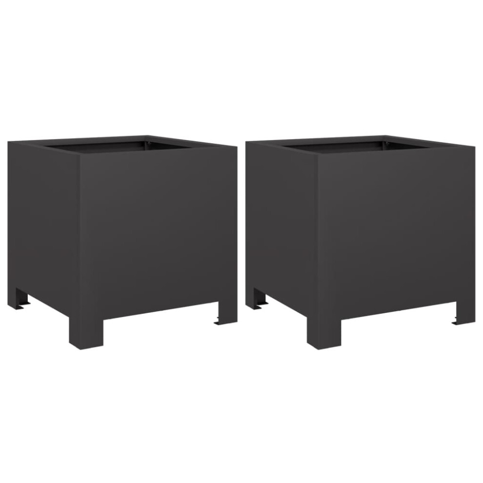 vidaXL Garden Planters Patio Flower Pot Outdoor Planter Box 2 pcs Black Steel