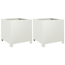 vidaXL Garden Planters Patio Flower Pot Outdoor Planter Box 2 pcs White Steel