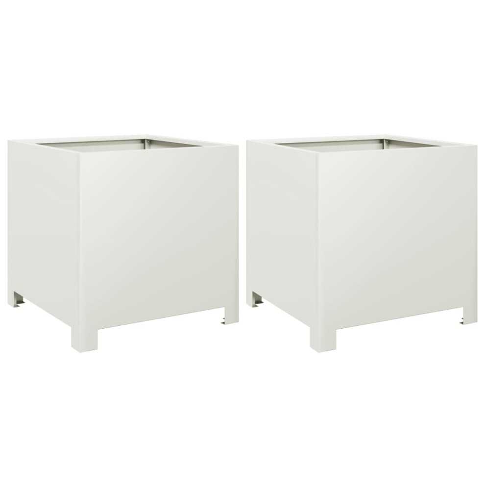 Vidaxl Garden Planters Patio Flower Pot Outdoor Planter Box 2 Pcs White Steel