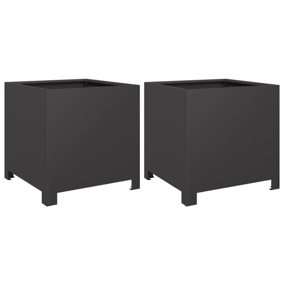 vidaXL Garden Planters Patio Flower Pot Outdoor Planter Box 2 Pcs Black Steel