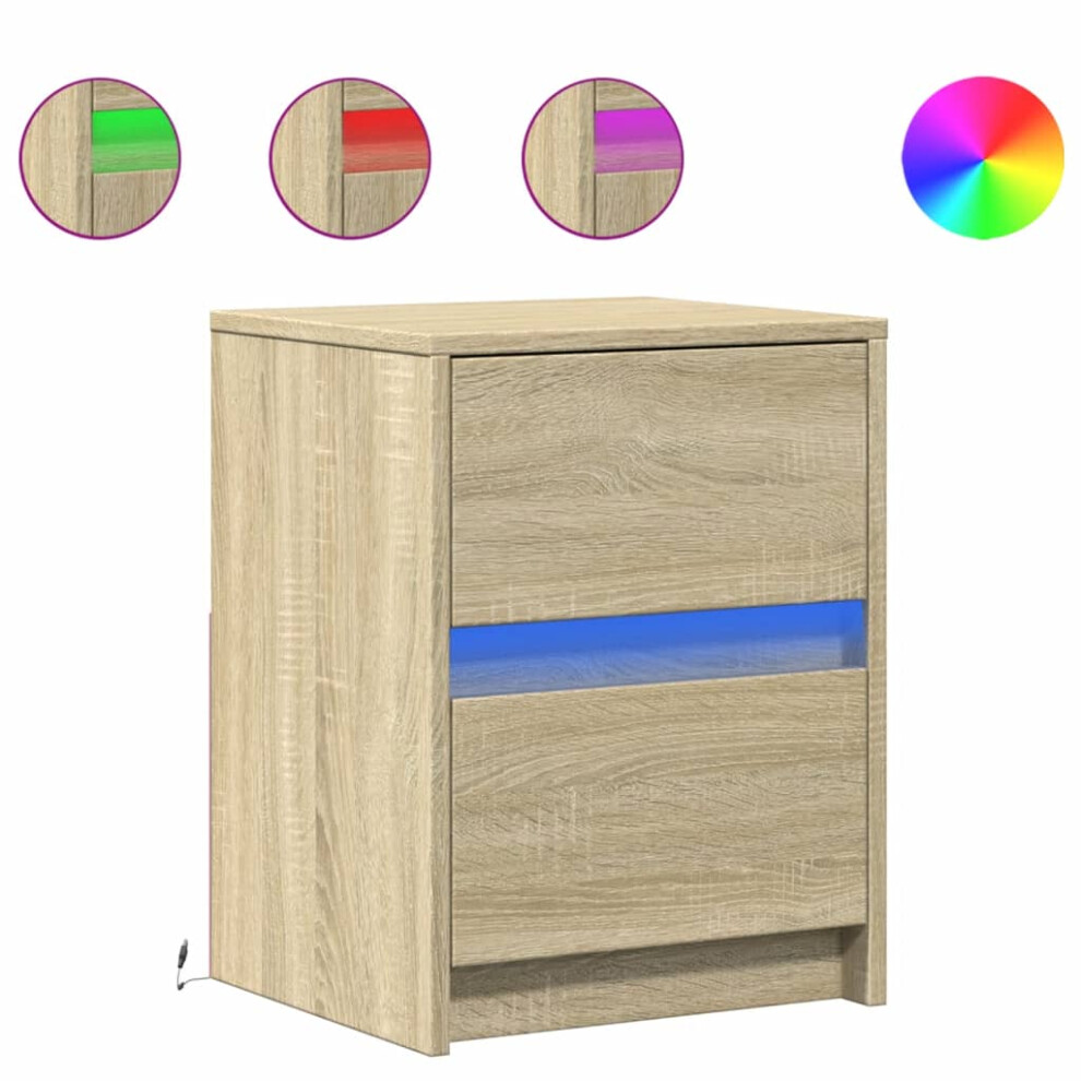 vidaXL Bedside Cabinet with LED Lights Bed Table Sonoma Oak Engineered Wood