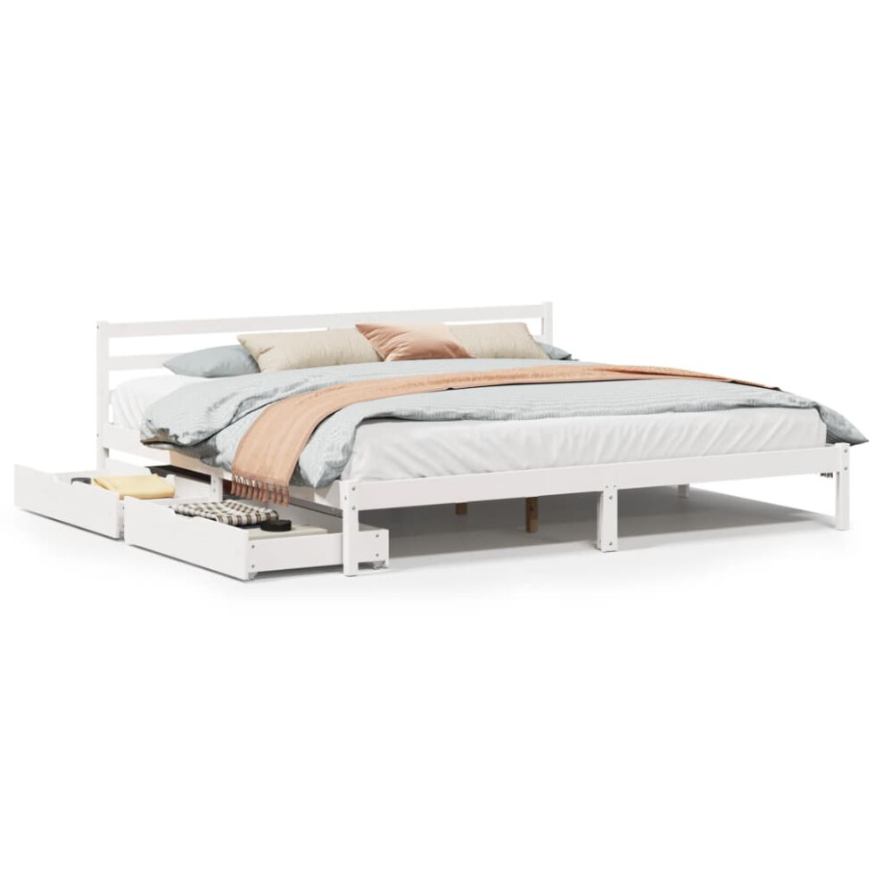 Vidaxl Bed Frame With Drawers Home Bed Base White 200X200 Cm Solid Wood Pine