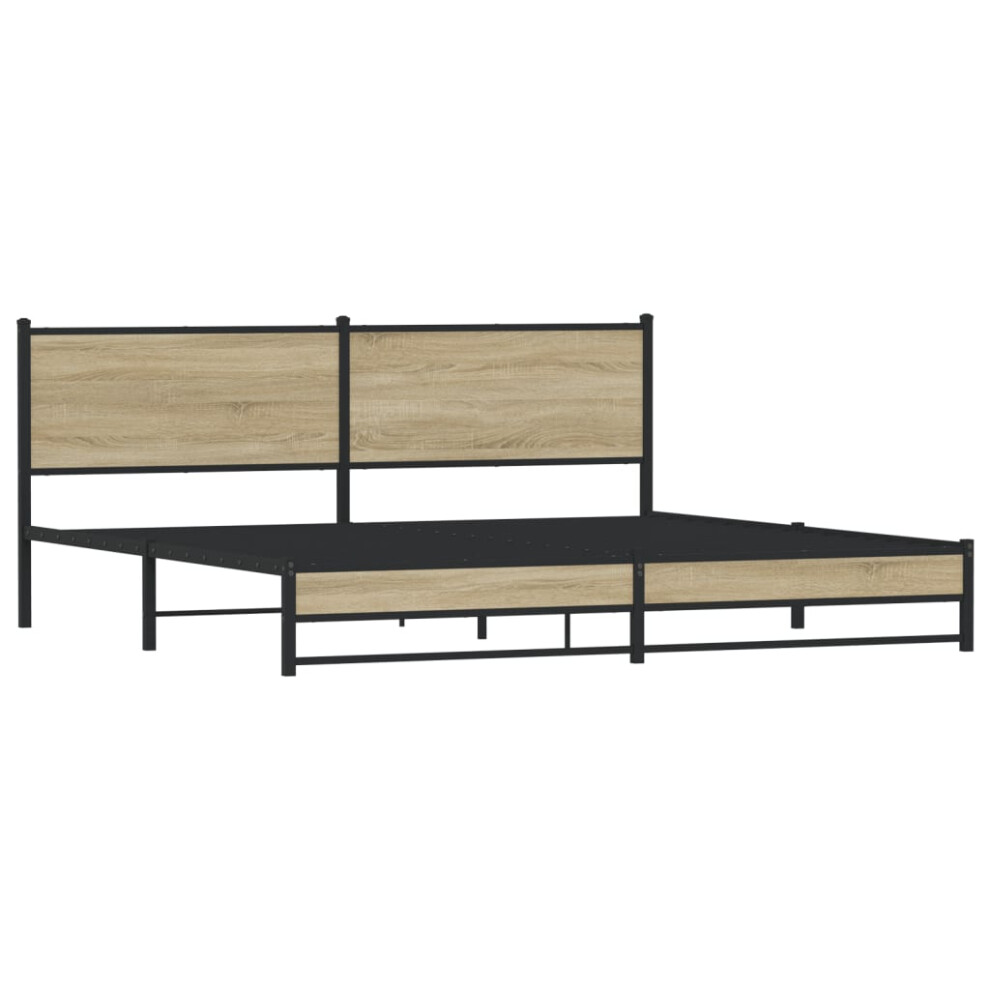 vidaXL Metal Bed Frame With Headboard Bed Base Bedstead Sonoma Oak 193x203 Cm