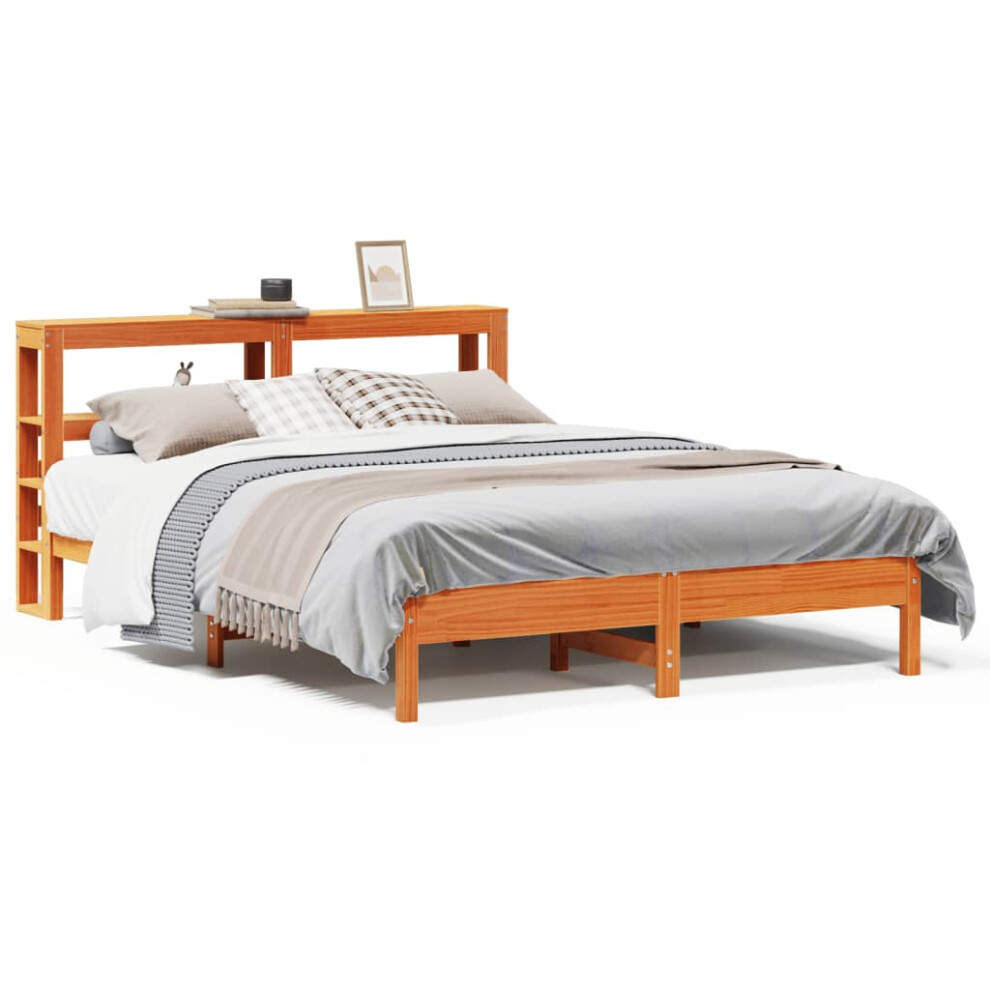 Vidaxl Bed Frame With Headboard Wax Brown 150X200 Cm King Size Solid Wood Pine