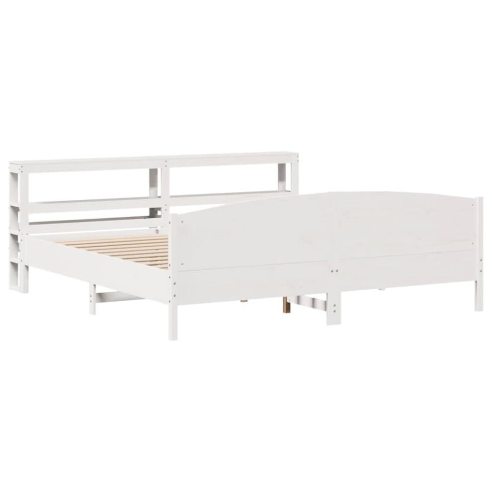 Vidaxl Bed Frame With Headboard Bed Base White 200X200 Cm Solid Wood Pine