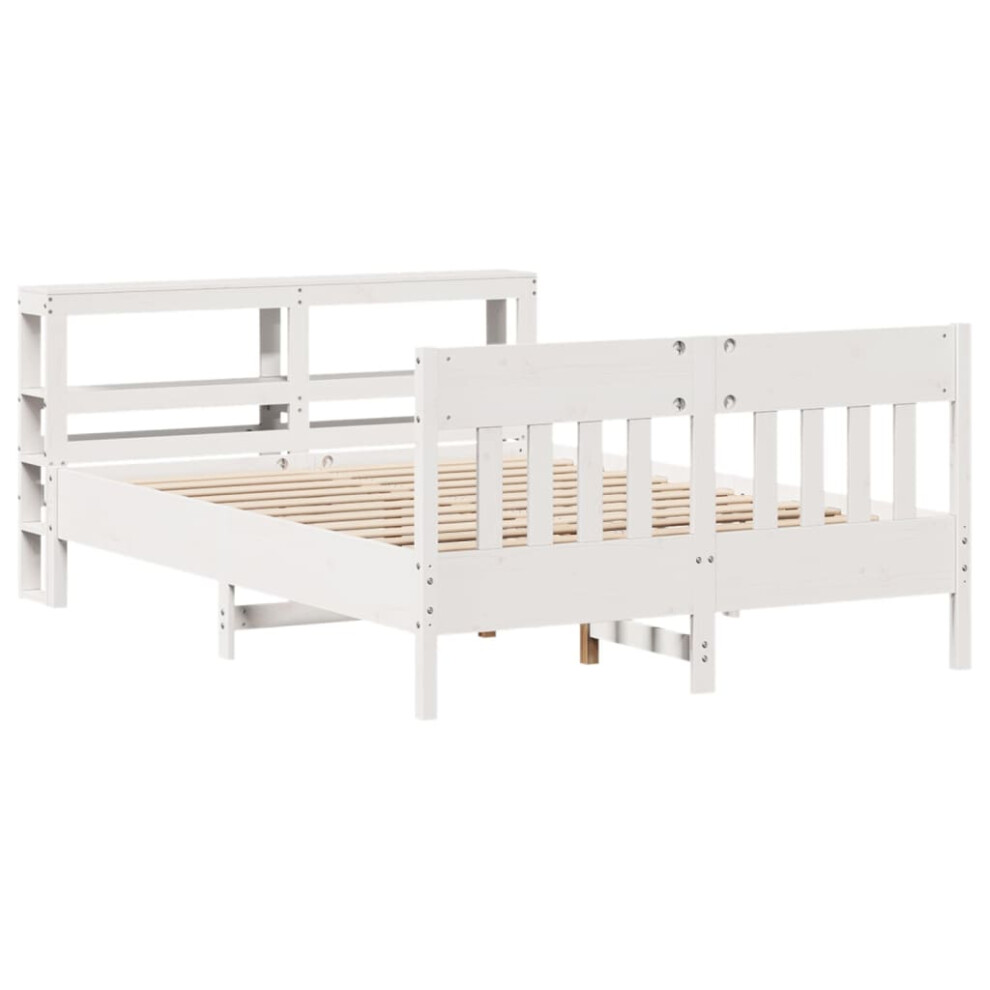 vidaXL Bed Frame with Headboard Bed Base White 120x200 cm Solid Wood Pine