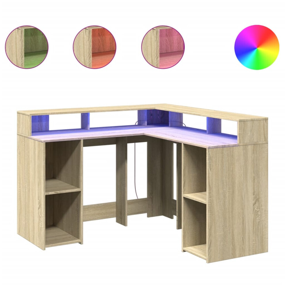 vidaXL Desk with LED Lights Writing Working Table Sonoma Oak Engineered Wood