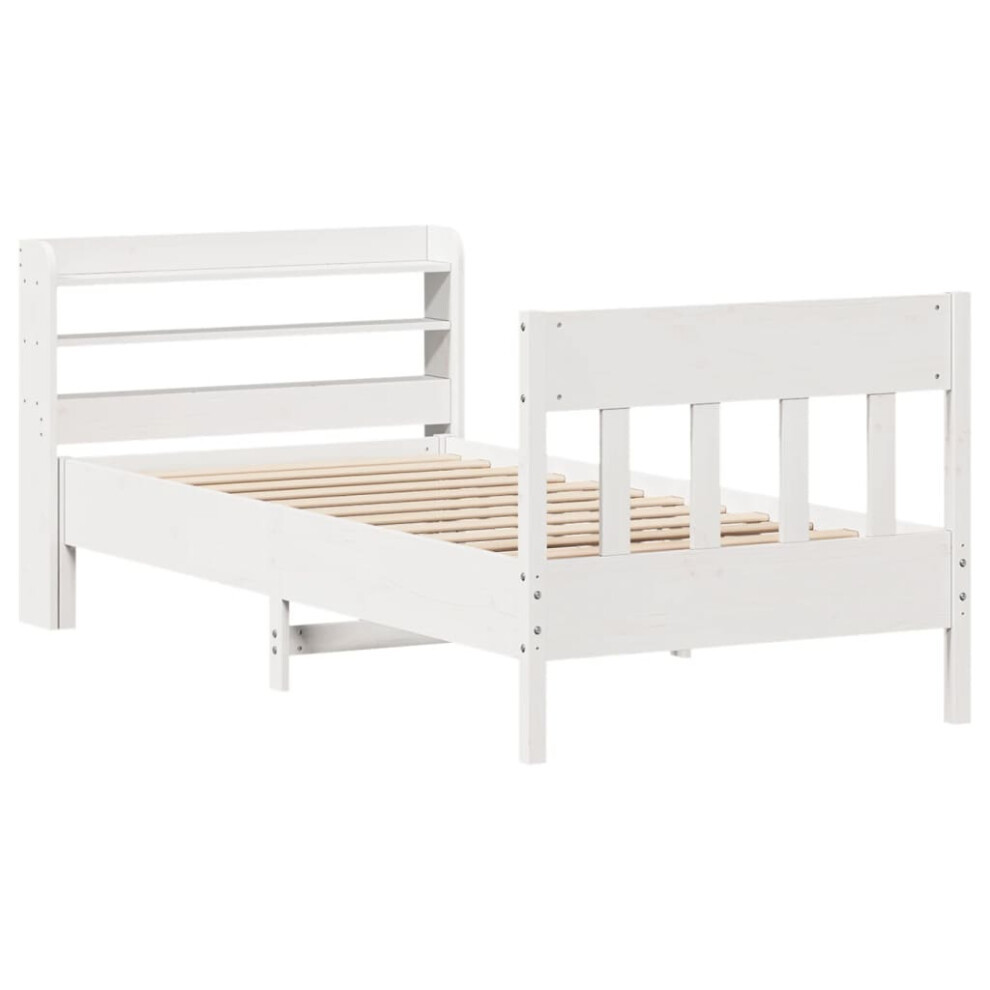 vidaXL Bed Frame with Headboard White 75x190 cm Small Single Solid Wood Pine