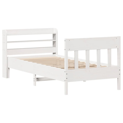 VidaXL vidaXL Bed Frame with Headboard White 75x190 cm Small Single Solid Wood Pine 2