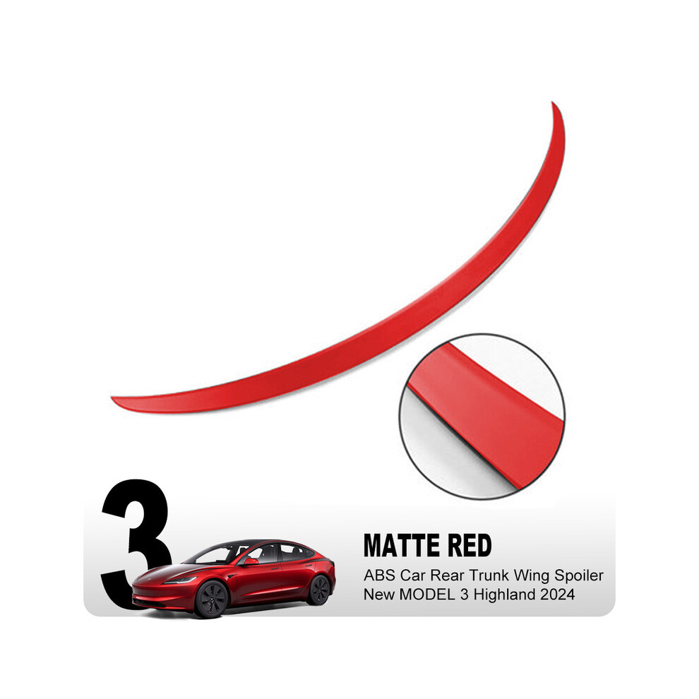 (3 Matte Abs) For Tesla New Model 3 2024 Highland Car Abs Spoiler Fiber Original Rear Trunk Tail Wing Exterior Model3 Accessories Red 8704304426086