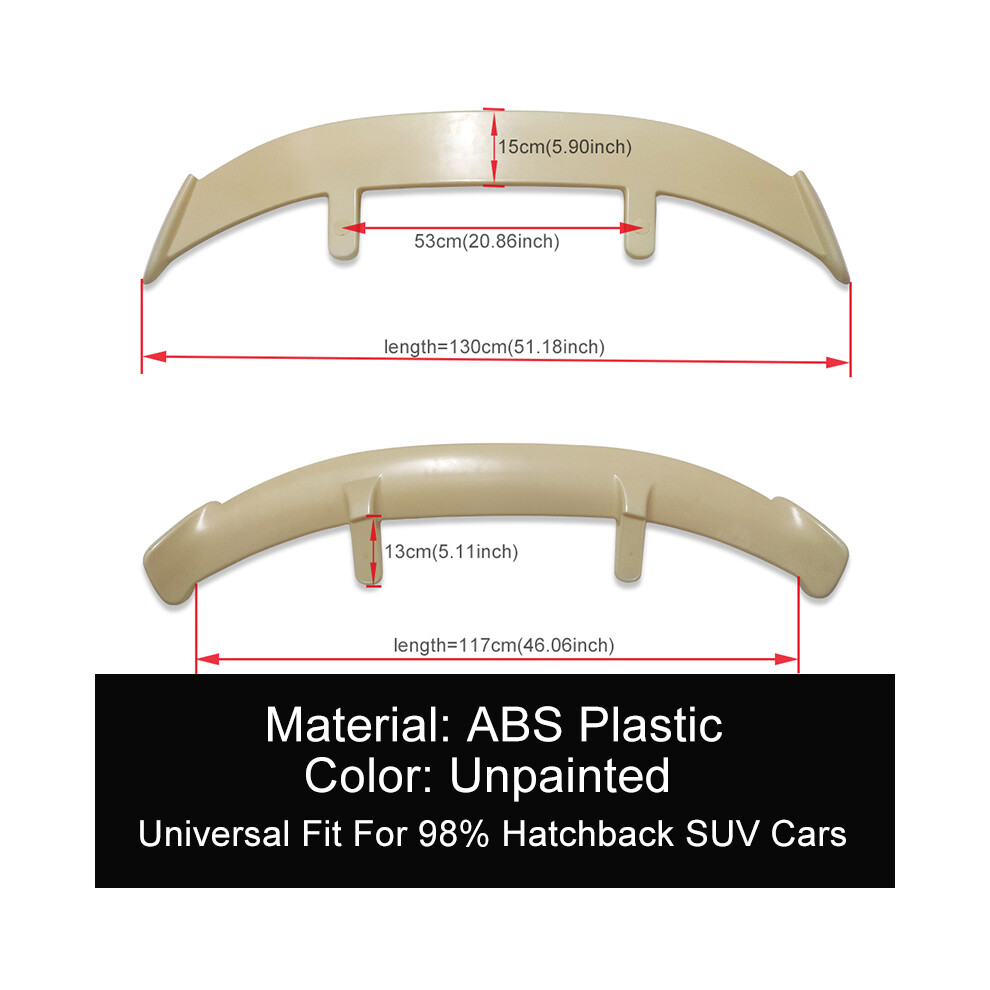 (Unpainted) Hatchback Suv Cars Rear Roof Trunk Lid Spoiler Wings 130Cm Universal Fit Mostly Vehicle Abs Accessories Parts Black/White 8704304427250