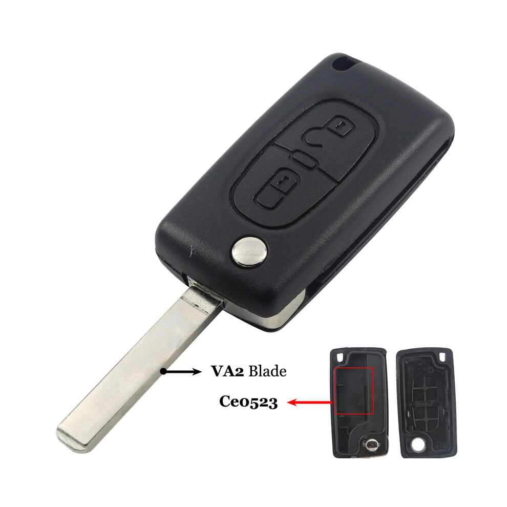 (Va2 Ce0523) 2 Buttons Flip Folding Key Case Blank Shell For Peugeot 107 207 407 307 307S 308 407 607 807 Va2/Hca Ce0523 Ce0536 8704304430243