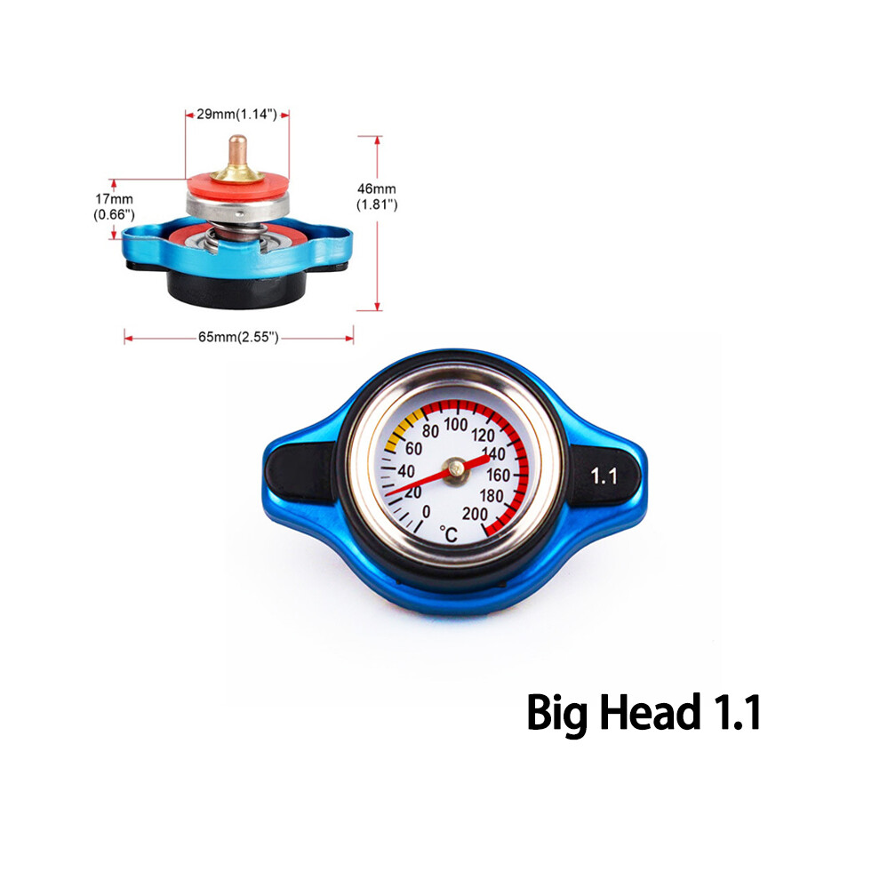 (Big Head 1.1) Thermost Radiator Cap Tank Cover Water Temperature Gauge 0.9Bar 1.1Bar 1.3 Bar Cover Racing Car Big Or Small Head 8704304442857