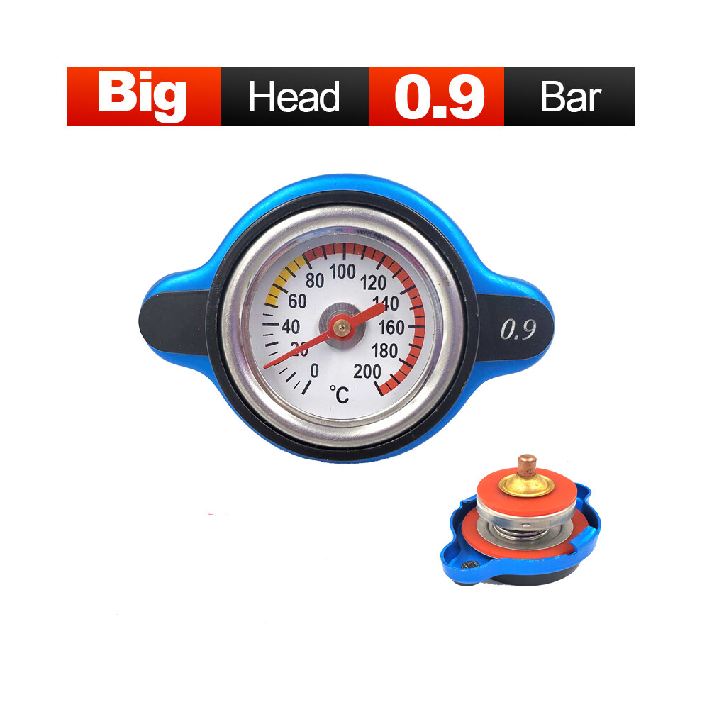 (Big Head 0.9) Racing Car Motorcycle Small Size Thermost Radiator Cap Tank Cover + Water Temp Gauge 0.9Bar Or 1.1Bar Or 1.3 Bar Cover 8704304447333