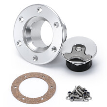 (Silver) Aluminum Billet Fuel Cell / Fuel Surge Tank Cap Flush Mount 6 bolt Mirror Polished Opening ID 35.5mm Non-Vented