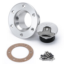 (silver with PQY) Aluminum Billet Fuel Cell / Fuel Surge Tank Cap Flush Mount 6 bolt Mirror Polished Opening ID 35.5mm Non-Vented