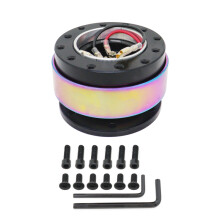 (NO LOGO NEO CHROME) New Black Steering Wheel Snap Off Quick Release Hub Adapter Boss kit Universal no logo