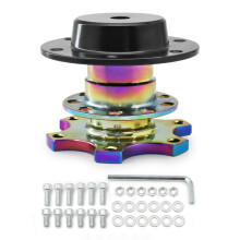 (Neo chrome) Universal Aluminum Steering Wheel Quick Release Hub Adapter For 6 hole Steering Wheel Removable Snap Off Boss Kit
