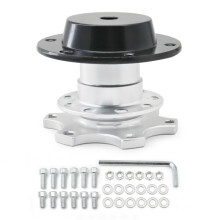(Silver) Universal Aluminum Steering Wheel Quick Release Hub Adapter For 6 hole Steering Wheel Removable Snap Off Boss Kit