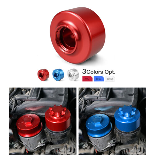 (Silver) Power Steering Reservoir Spill-proof Cover Set For BMW E46 E90 E39 E60 M3 E81 E87 E88 E84 E53 N54 N52 N55 Aluminum Part 1