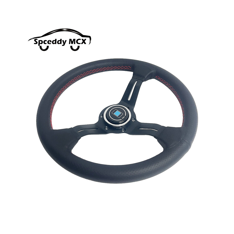 Universal 13Inch 325Mm Aluminum Spoke Leather Auto Racing Steering Wheel Deep Corn Drifting Sport Steering Wheel Line Red 8704304475190