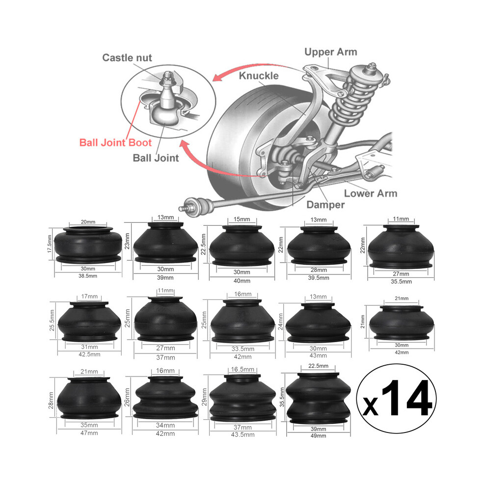 14X Universal Ball Joint Turn Rods Rubber Boot Dust Cover Replacement Control Arm Protector Car Suspension Steering Accessories 8704304474858