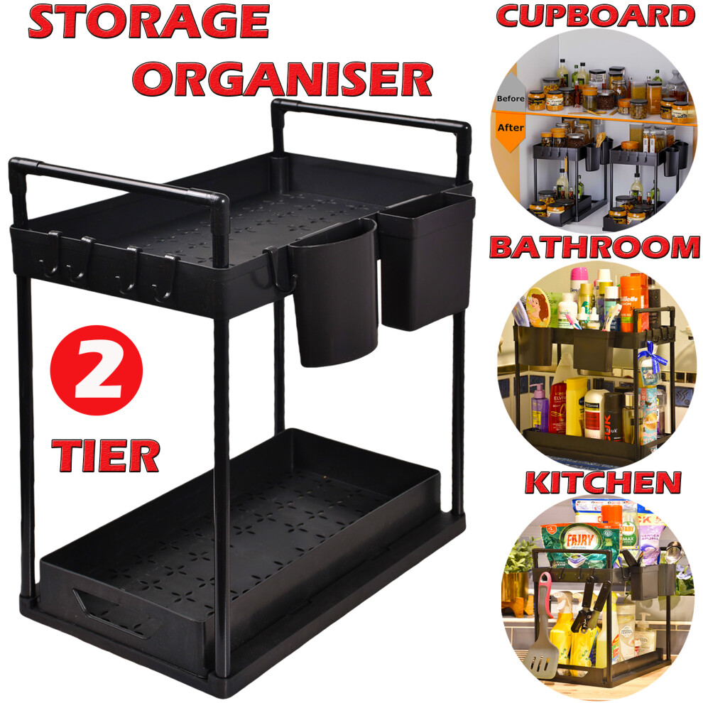 Under Sink Storage Kitchen Organiser 2 Tier PullOut Multi-purpos Rack