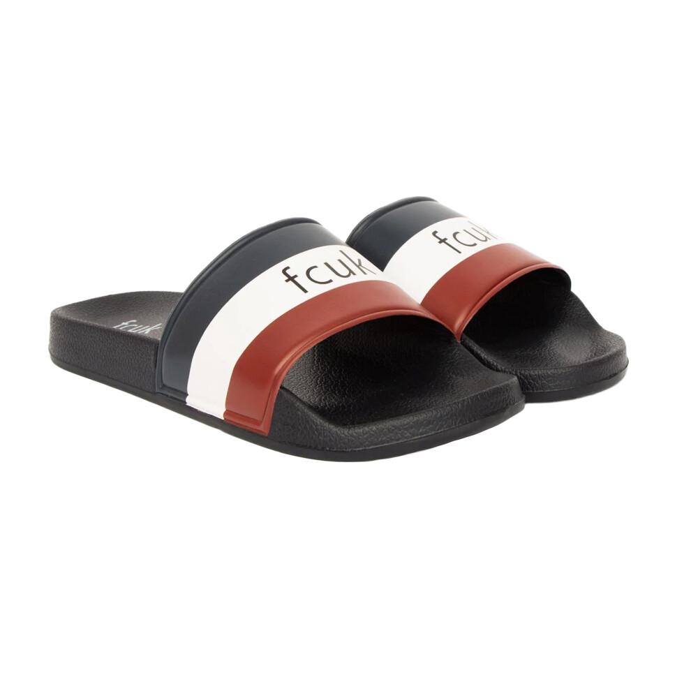 (6 UK, Marine/White/Red) FCUK Mens Stripe Sliders