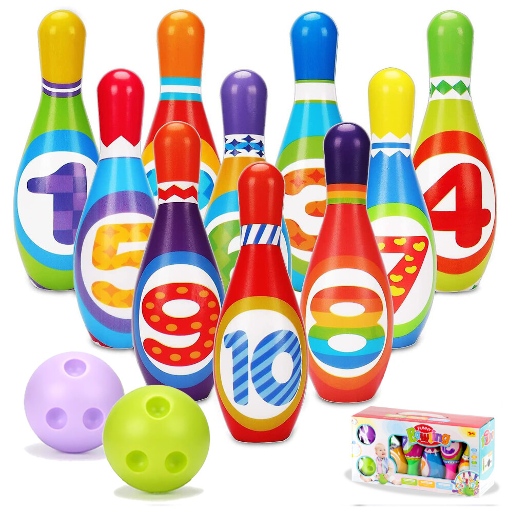 The Magic Toy Shop 6 Pin Funny Faces Kids Bowling Play Set Skittles Toy Indoor Outdoor Garden Game