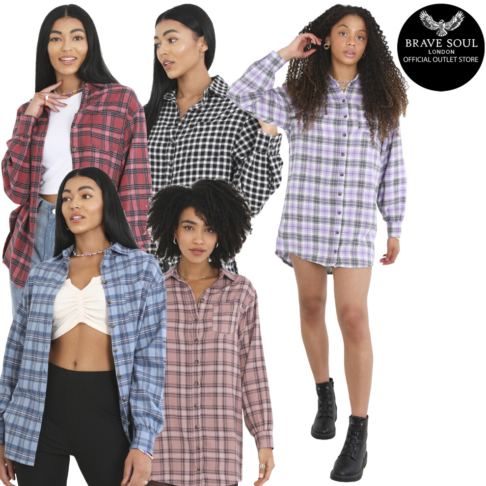 (Grey Lilac, Check Barba, S) Womens Brave Soul Check Western Gingham Over Shirt