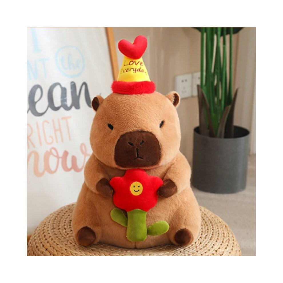 (Flower, 30cm) Happy Capybara Birthday Plush Toy Doll Pillow Milk Tea Cake Flower Decoration