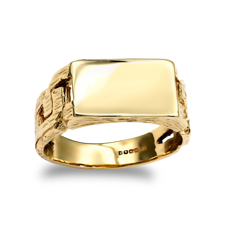 (Z) Jewelco London Men's Solid 9ct Yellow Gold Curb Link Rectangular Signet Ring