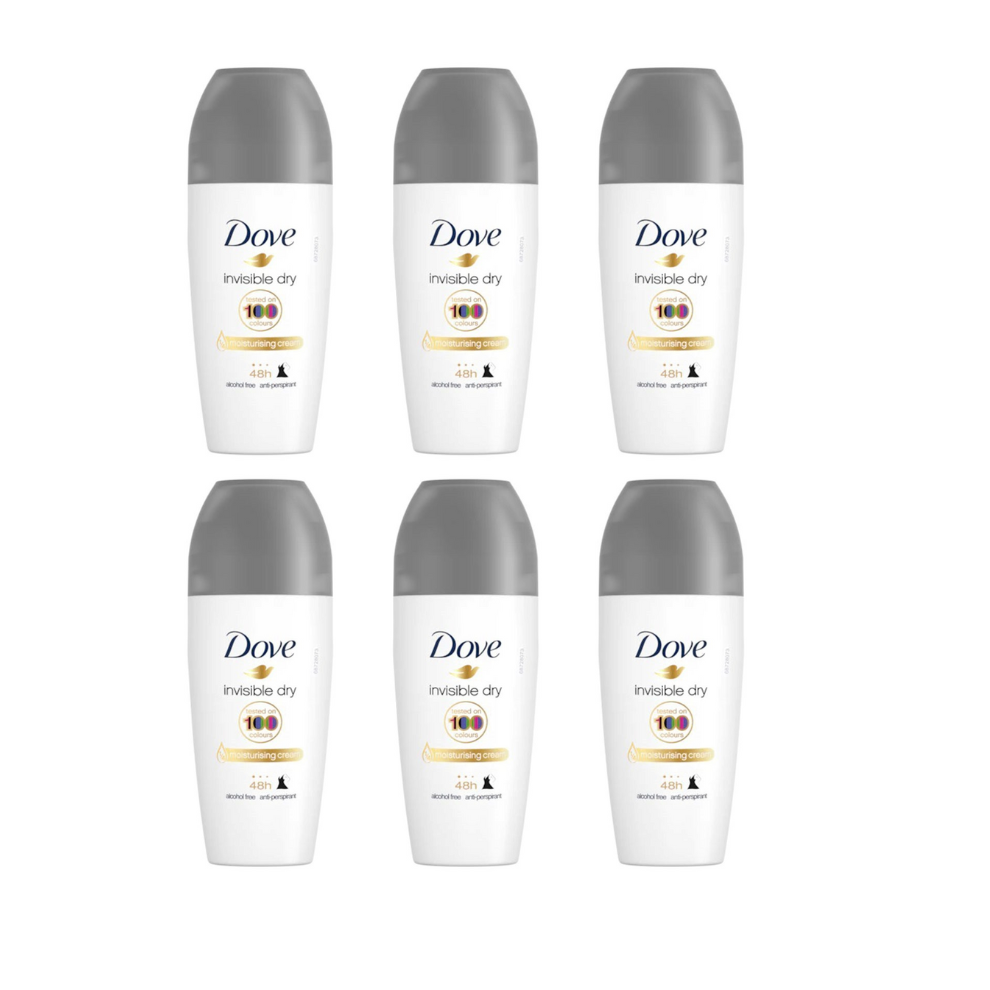 6 X 50ml Dove Invisible Dry Roll On Deodorant 48h Anti-Perspirant