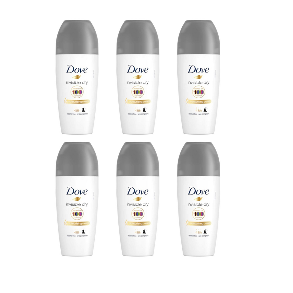 Dove 6 X 50Ml Invisible Dry Roll On Deodorant 48H Anti-Perspirant