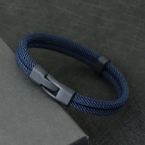 (L 21.5cm 8.5Inch, Navy Rope) Mens Thread Double Layer Detachable Matching Stackable Bracelet