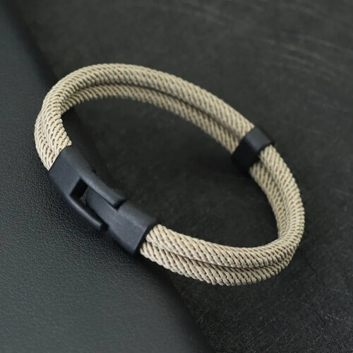 (L 21.5cm 8.5Inch, Navy Rope) Mens Thread Double Layer Detachable Matching Stackable Bracelet 1