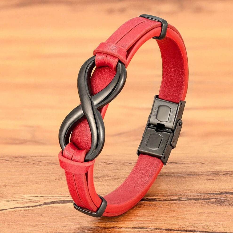 Photos - Bracelet  Luxury Genuine Leather Infinity Symbol Mens (19cm, Red)