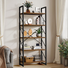 5 Tiers Bookshelf, Artsy Modern Bookcase, Book Rack, ( Rustic Brown)