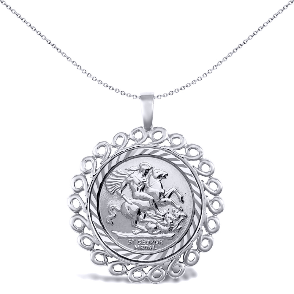 Jewelco London Solid Sterling Silver Loop Spiral Frame St George & Dragon Medallion Pendant (Full Sov Size) - ASP002-F-SG