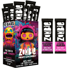 Zombie Fruit Bars, Strawberry & Blackberry (10 Pack, 2 Flavours) Healthy Snacks Low Calorie Snack Box