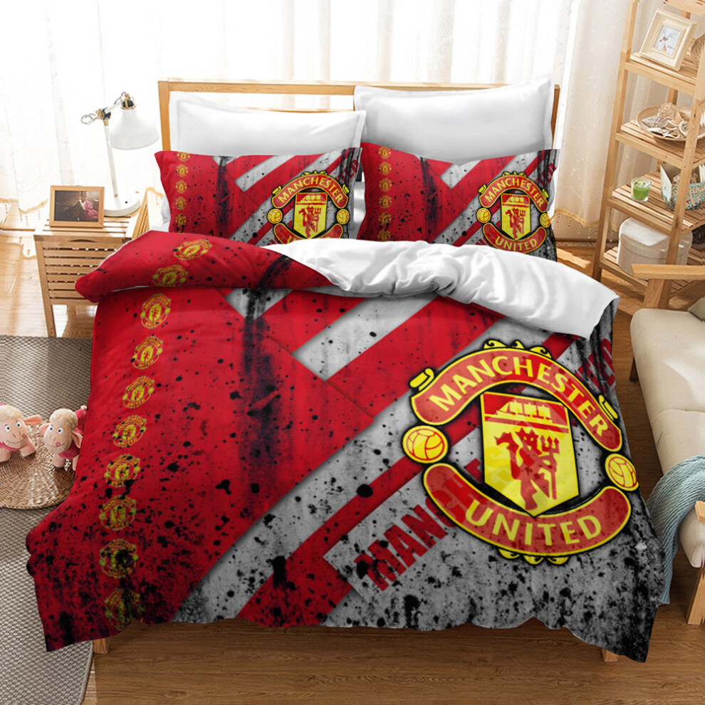 (Style 3, Double 200*200cm) Football Fan Duvet Cover Football Team Logo Bedding 3 Piece Set