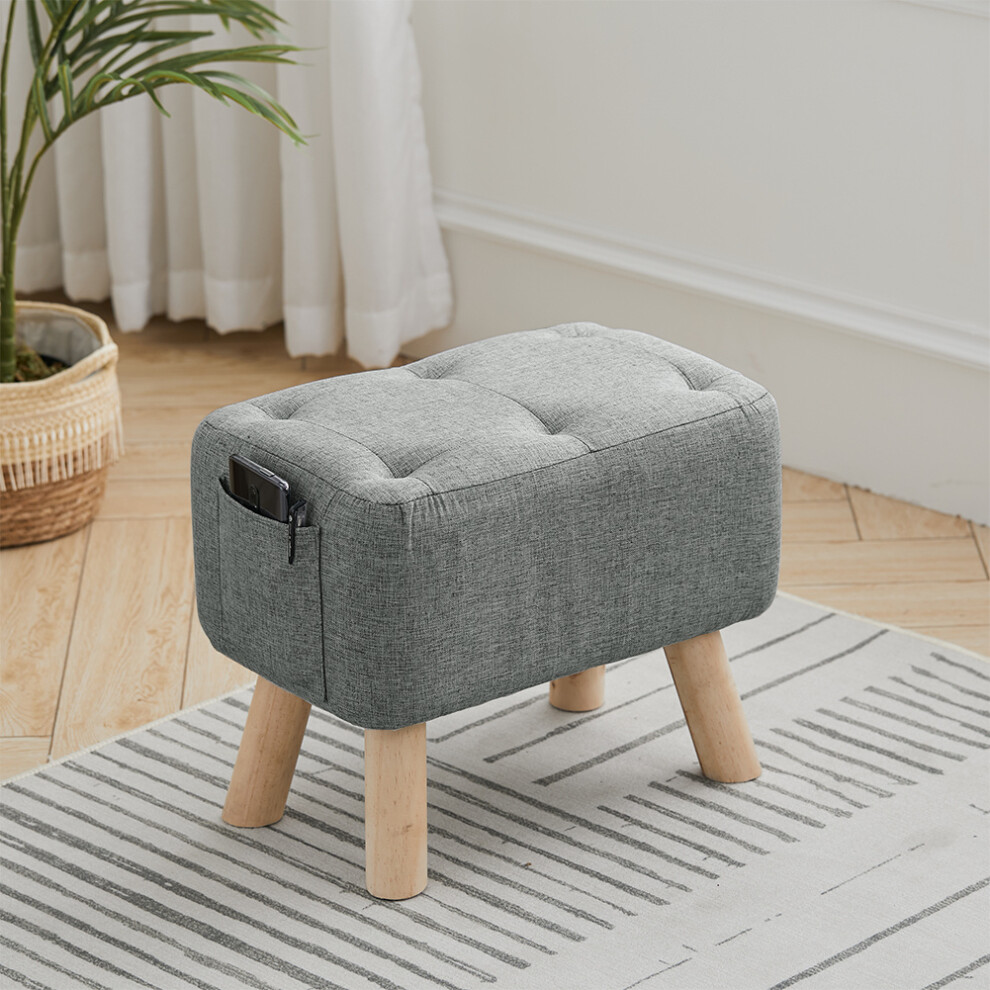 (Grey) Linen Fabric Footstool Foot Rest Stool Pouffe Ottoman Seat Living Room Furniture