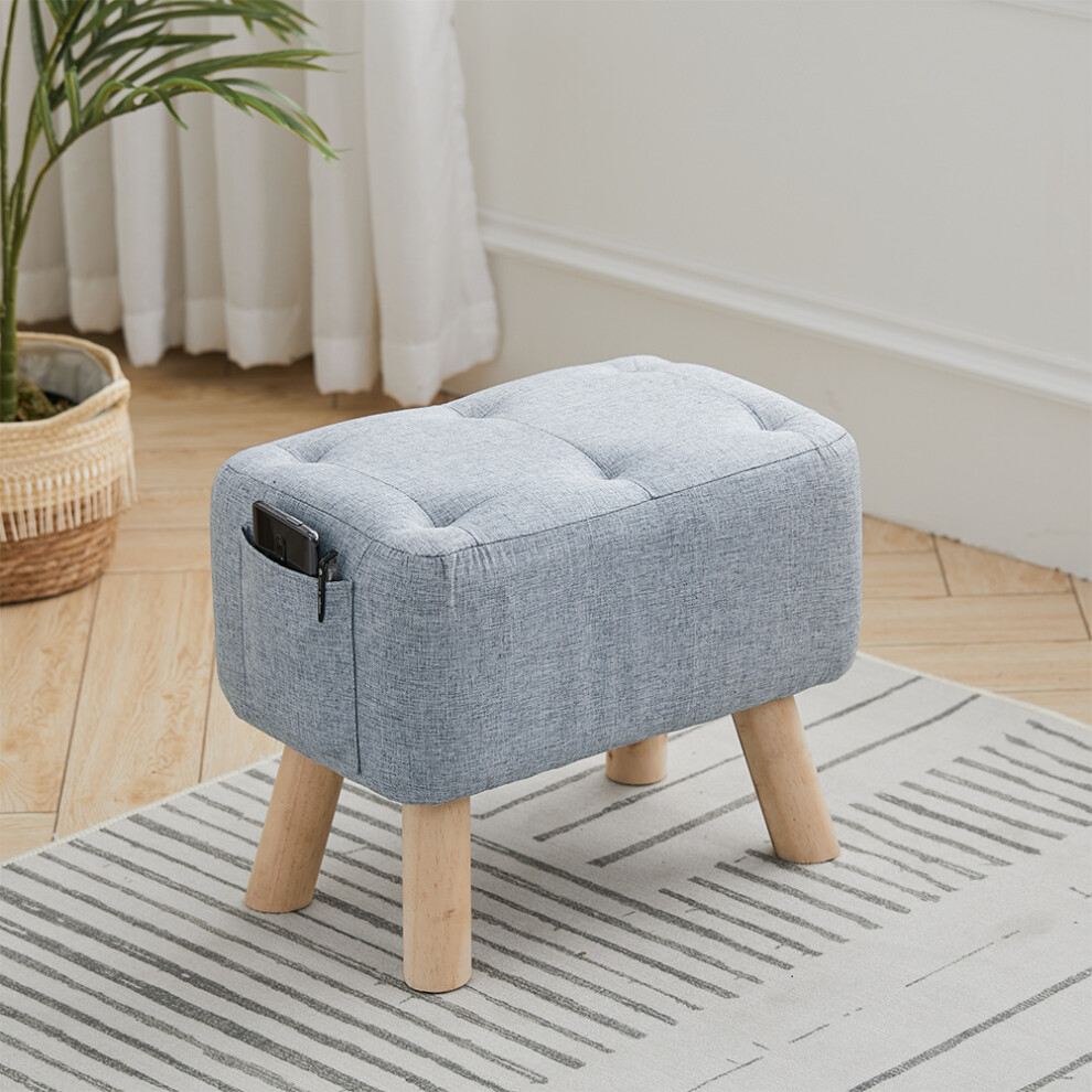 (Blue) Linen Fabric Footstool Foot Rest Stool Pouffe Ottoman Seat Living Room Furniture