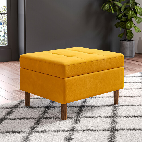 Living And Home Modern Rectangular Tufted Velvet Storage Ottoman