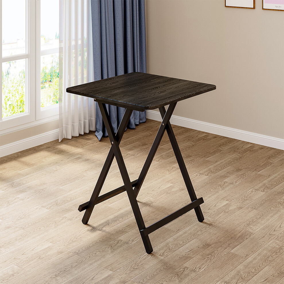 Folding Wooden Dining Table 60x60cm Black Wood Grain Finish - Space-Saving Square Table with MDF Top & Iron Legs No Assembly Seats 4-image-OPC-PFBSNNM-NEW