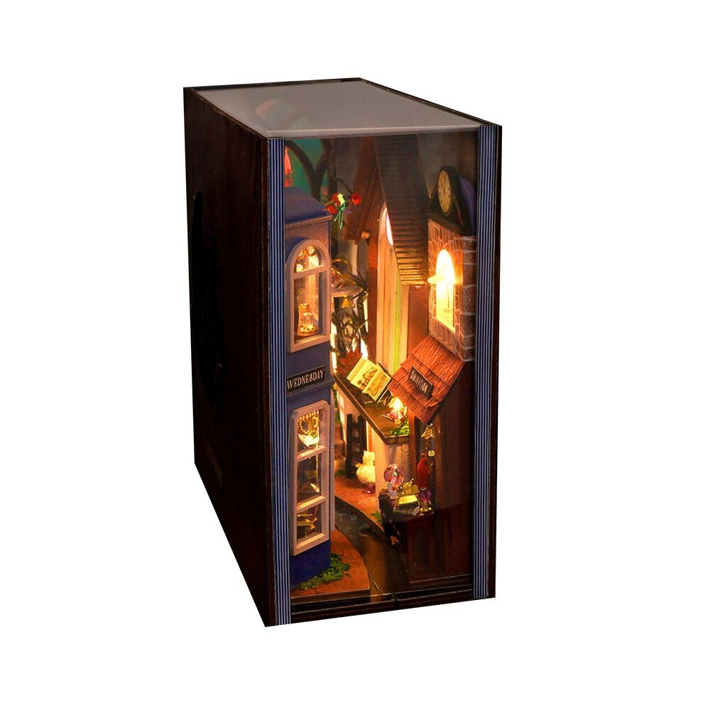 Book Nook Kit For Adults 3D Bookshelf Insert Decor Bookend Tiny House Creative Bookend With Led Bookshelf Decor Light